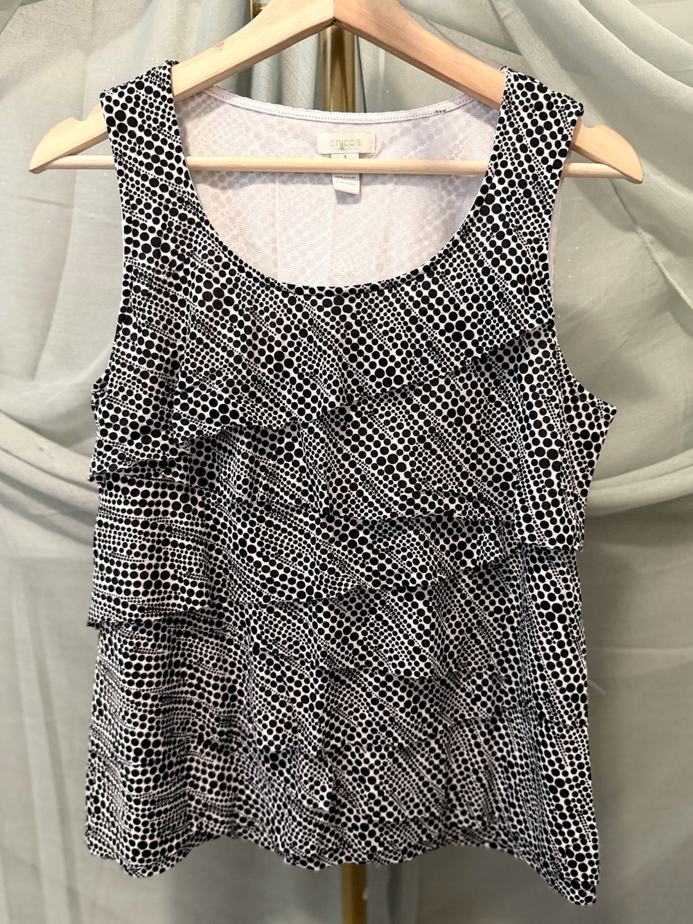 Chico's Black & White Printed Ruffle Tank - Picture 2 of 4